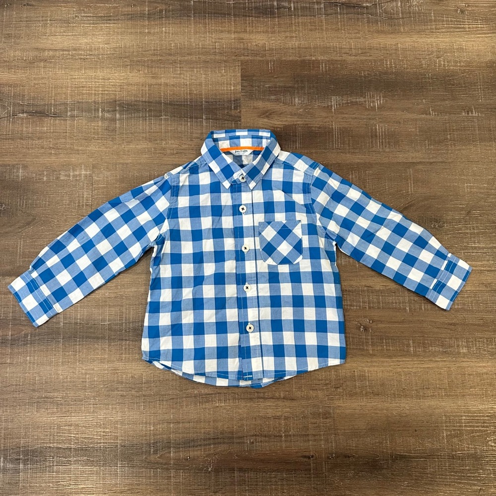 Baby Boden Boys Blue Gingham Cotton Button Down Shirt 18-24 Months 71333